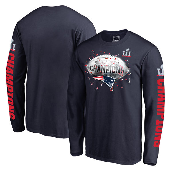 New England Patriots Pro Line by Fanatics Branded Big & Tall Super Bowl LI Champions Confetti Long Sleeve T-Shirt - Navy